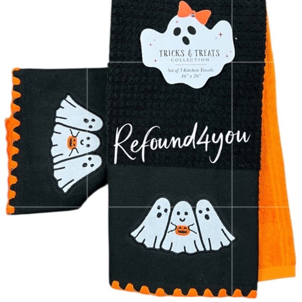 Tricks & Treats - ‘Three Ghosts’ Dish Towels (3). NWT.
